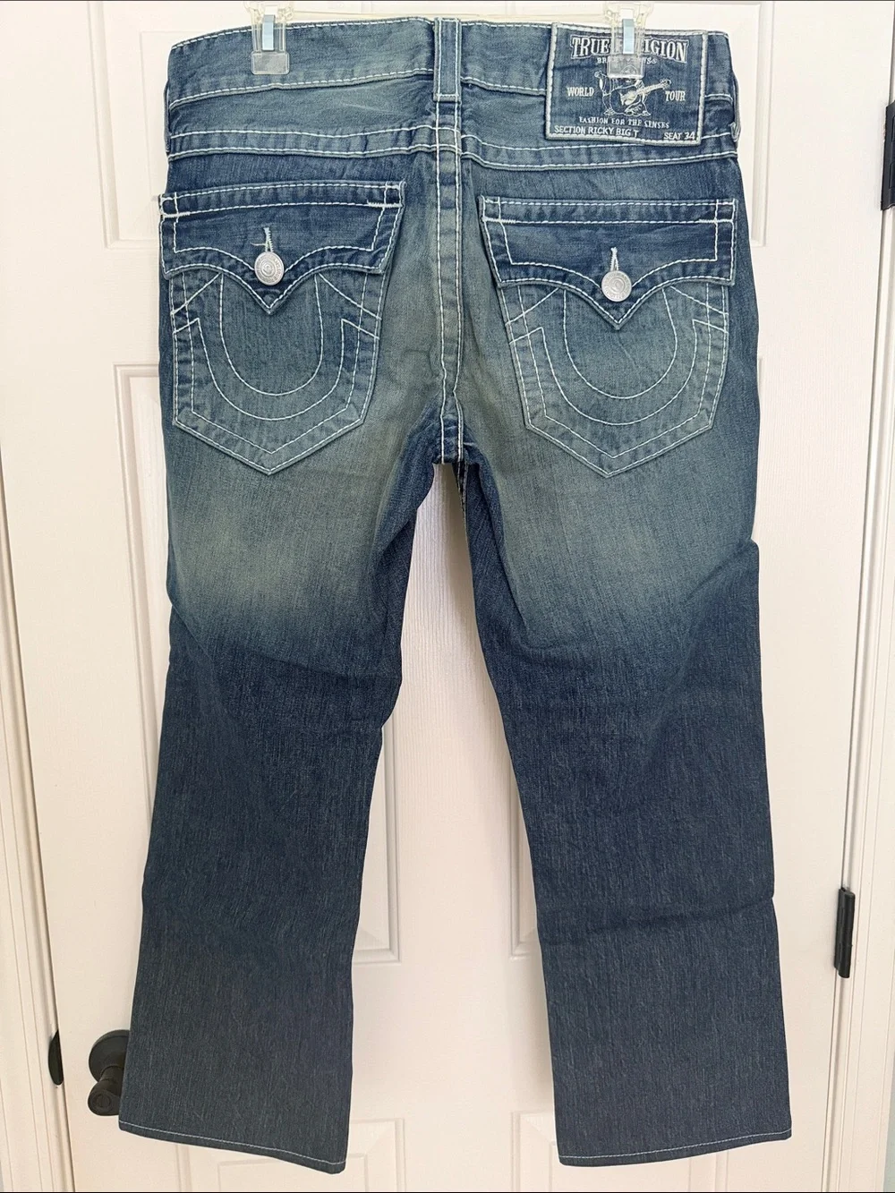 True Religion Men's Straight Jeans in Faded Blue Wash